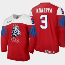 Men Czech Republic Karel Klikorka #3 2021 IIHF World Junior Championship Away Red Jersey