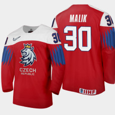 Men Czech Republic Nick Malik #30 2021 IIHF World Junior Championship Away Red Jersey