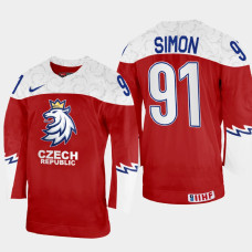 Czechia #91 Dominik Simon 2022 IIHF World Championship Red Away Jersey