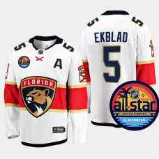 Men Florida Panthers Aaron Ekblad #5 NHL All-Star Away White Jersey With 2023 Stanley Cup Patch