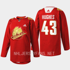 Quinn Hughes Vancouver Canucks 2023 Lunar New Year Red #43 Jersey Rabbit Warm-up