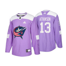 Columbus Blue Jackets #13 Cam Atkinson Purple 2018 Adidas Authentic Hockey Fights Cancer Jersey