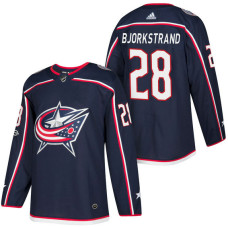 Columbus Blue Jackets #28 Oliver Bjorkstrand Navy 2018 New Season Home Authentic Jersey With Anniversary Patch