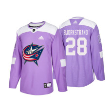 Columbus Blue Jackets #28 Oliver Bjorkstrand Purple 2018 Adidas Authentic Hockey Fights Cancer Jersey