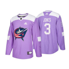 Columbus Blue Jackets #3 Seth Jones Purple 2018 Adidas Authentic Hockey Fights Cancer Jersey