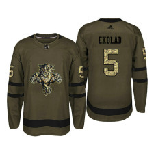 Florida Panthers #5 Aaron Ekblad Camo Salute To Service Jersey With 2023 Stanley Cup Patch